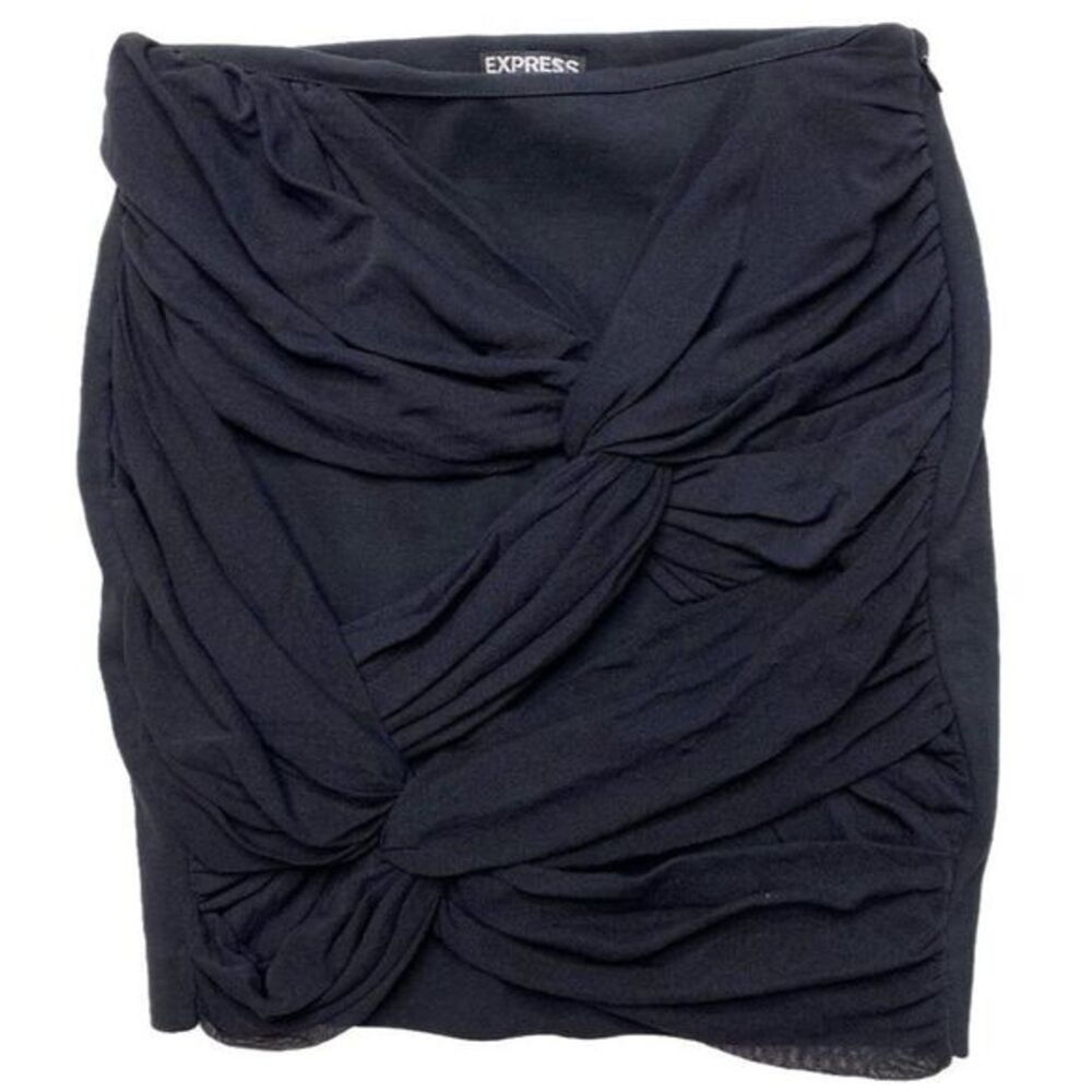 Express Black Mini Skirt Knotted Mesh Side Zip Sz 2 NEW‎
